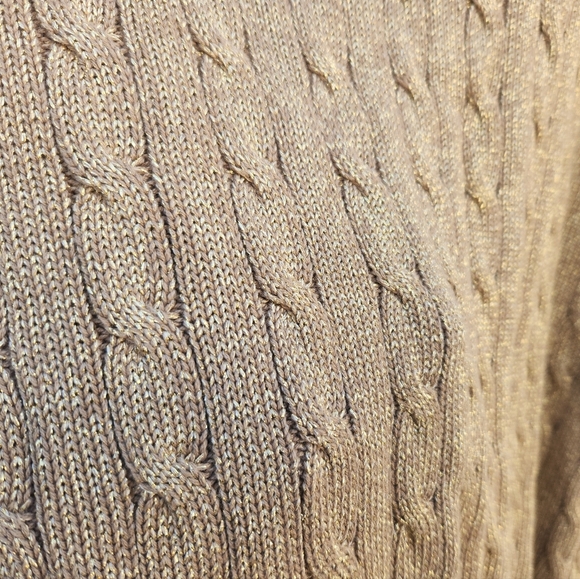 5/$100 SALE -  Vintage Ralph Lauren Gold Metallic Mock Neck Cableknit Sweater - Picture 9 of 11